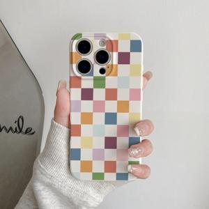3 x Akeivare for iPhone 15 Plus Case Cute Checkerboard Checkered Pattern Trendy Slim Fit TPU Silicone Aesthetic for Women Girl Shockproof Full Camera Protection Cover - Pink