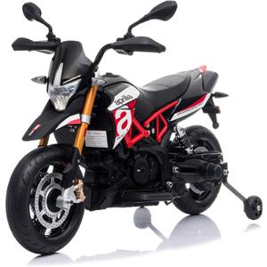 TOBBI 12V Aprilia Licensed Kids Ride-On Motorcycle Dirt Bikes for Kids with Training Wheels, Spring Suspension, Lights, Music Story USB MP3 (Red) (Red)