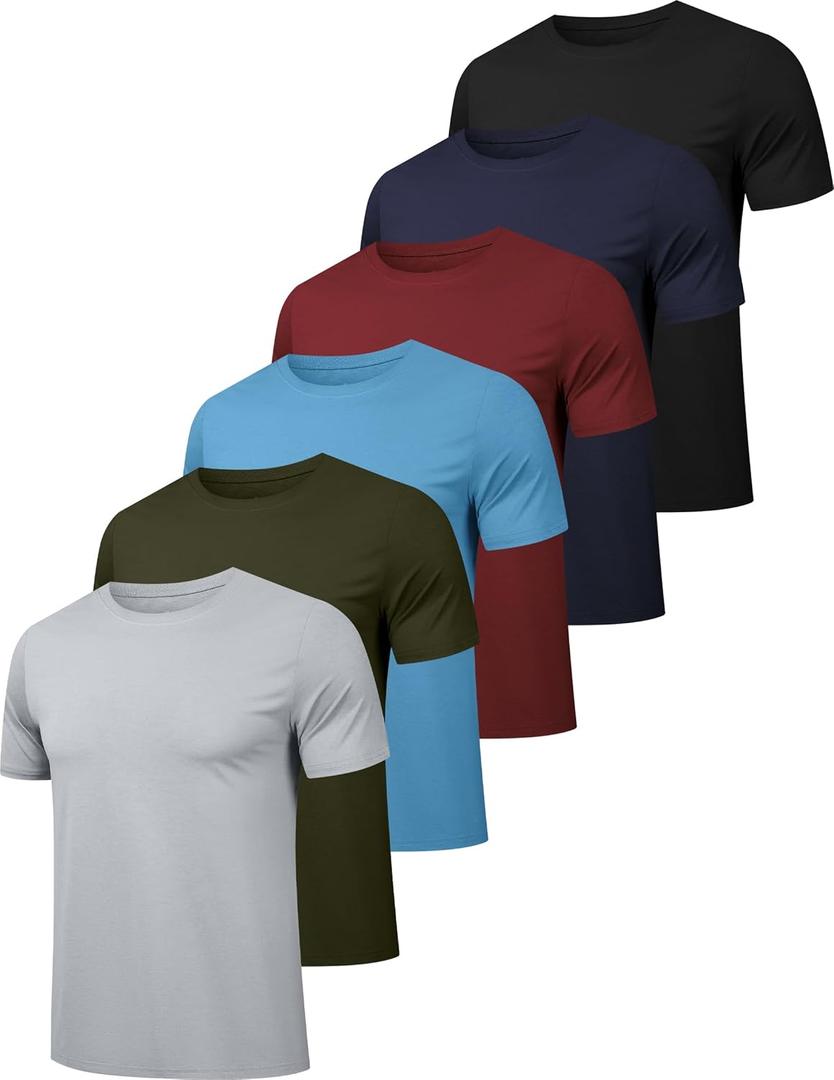 OYGSieg 6 Pack Workout Shirts for Men Short Sleeve Athletic Active Tops Quick Dry Crew Neck T Shirt for Running (L)