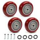 4 PCS 3.5INCH Caster Wheels Red Heavy Duty Plate Shelf Replacement Wheels for Platform up to 308 LBS/140KG