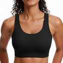 Women Sports Bra Bikini Top - Scoop Neck Criss Cross Back Swim Top Spaghetti Straps Bathing Suit Top Only 2025, Black, M