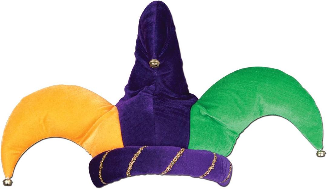 Beistle Plush Jester Hat, One Size, Gold/Green/Purple (60719)