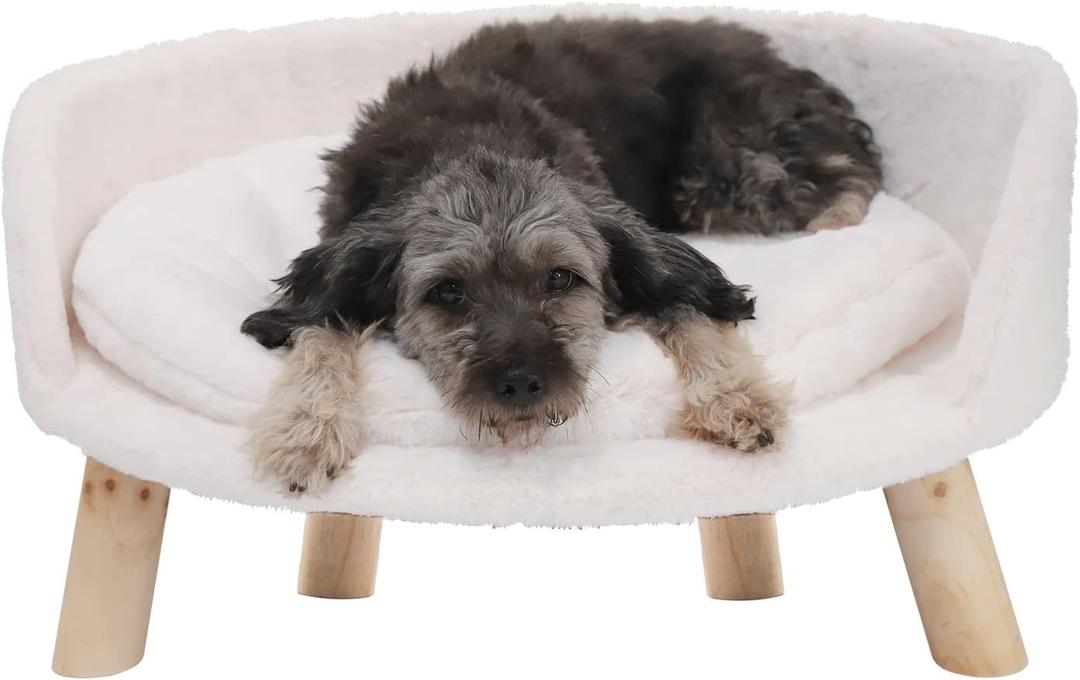 BingoPaw Elevated Pet Bed,Nordic Cat Stool with Cozy Pad Waterproof,Dog Chair with Sturdy Wood Legs for Small Doggy Cats (Round - 22"(dia)x13")