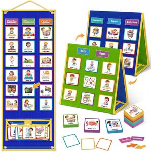 Godery Large Visual Schedule for Kids Chore Reward Chart,Bedtime Routine Chart for Toddlers,Double Side Weekly Planner Board with 109 Cards for Home School Planner,Autism Learning Materials.