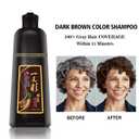 Instant Dark Brown Hair Color Shampoo for Women & men, Permanent Hair Dye Shampoo for Gray, 100% Grey Coverage, 3 in 1 Herbal Ingredients, 500ml