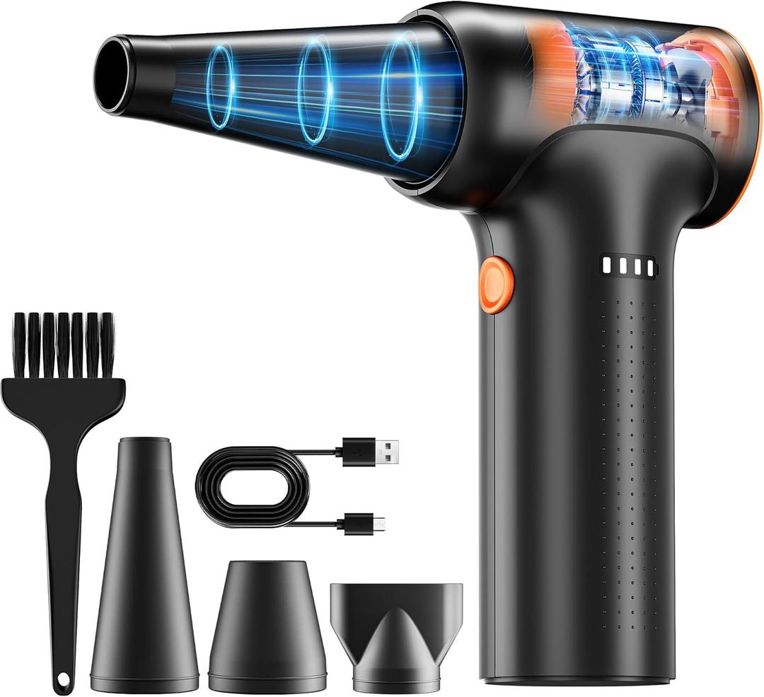 Compressed Air Duster, Rechargeable Cordless Compressed Air Duster with Brushless Motor- 3-Speed Adjustable, Replaces Compressed Air Cans for Keyboard, Computer, Car & Outdoor Cleaning