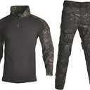 HARGLESMAN Men's Tactical Military Suits Long Sleeve Fitting Amry Uniforms Combat Shirt and Pants with Knee Pads (Large, Black Camo)