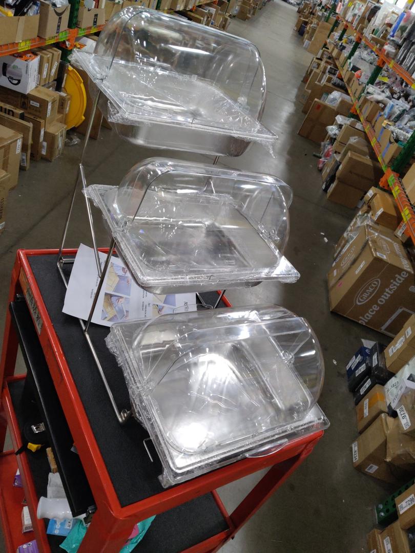 3 Tiered Ice Food Serving Tray Countertop Food Serving Display Container for Buffet Restaurant Party, with Clear Roll Top Cover, 12" L, 10" W and 6" H