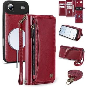 Wallet Case for iPhone Air with Card Holder/Crossbody Wallet/Strap,[RFID Blocking][Magnetic] PU Leather Phone Case for iPhone Air,6.5 in,Wine Red