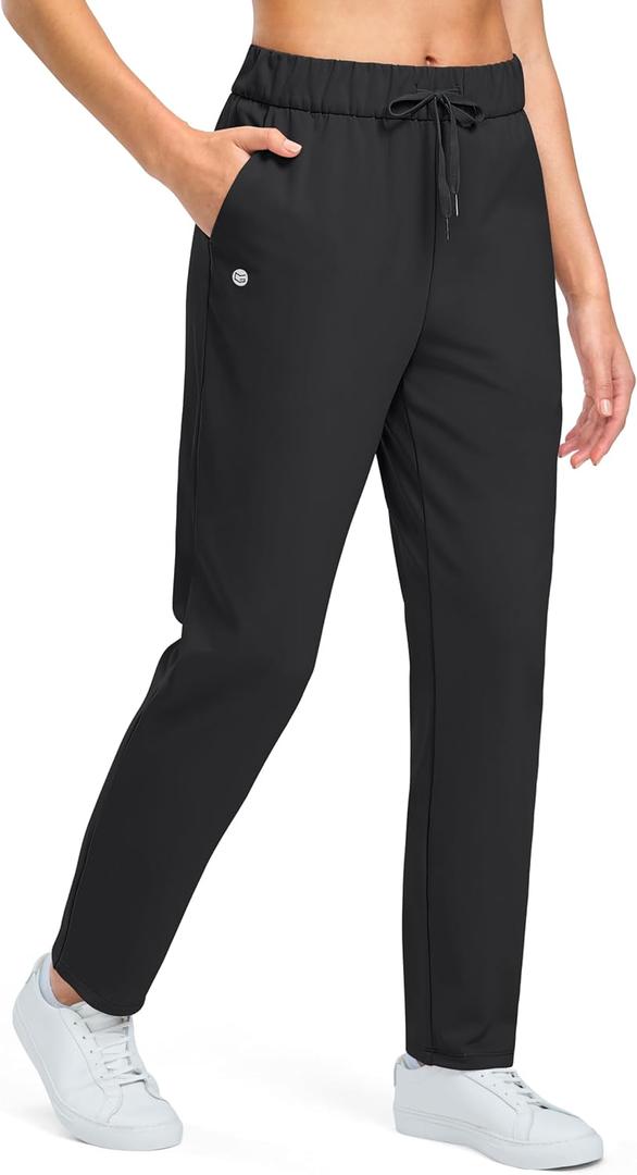 G Gradual Fleece Lined Pants Women 27.5"/ 29" Golf Pants 3 Pockets Water Resistant Warm Sweatpants for Cold Weather, Black, XL, 27.5 Inch Inseam