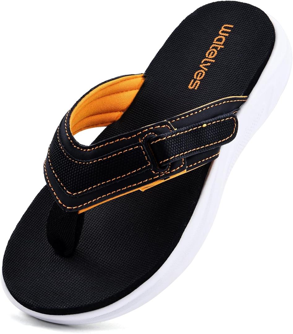 WateLves Kids Flip Flops Boys Girls Sporty Sandals Comfortable Slip On Summer Beach Sandal Shoes (Black,35)
