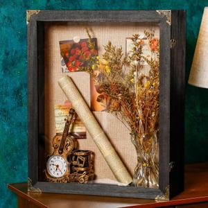 16x20 Inch Extra Deep Shadow Box Frame Depth 4.7in Shadow Boxes Display Cases with Cork Board Backing Rustic Burnt Wood Box for Flowers Bouquet Wedding Picture Photo and Keepsake(Black)