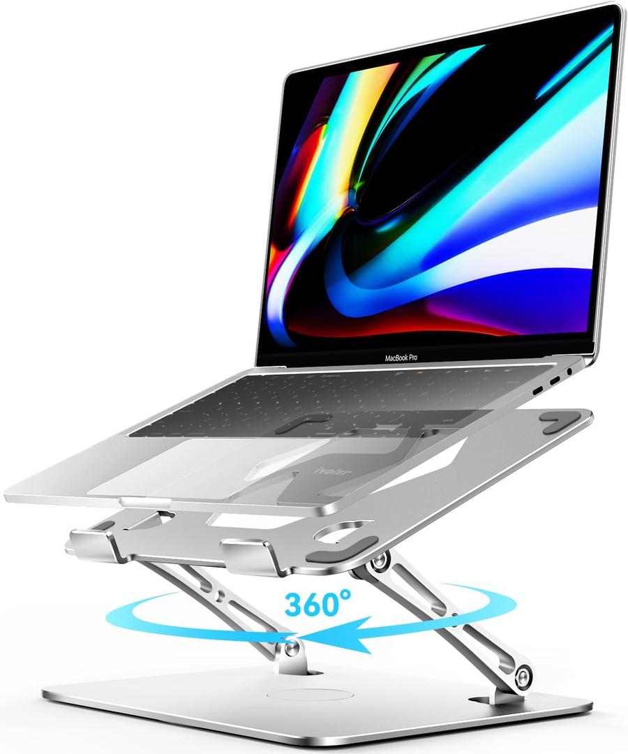 ivoler Adjustable Laptop Stand with 360 Rotating Base, Ergonomic Laptop Stand for Desk, Foldable & Portable Laptop Riser, for Collaborative Work, Fit MacBook Laptops up to 16 inches Silver