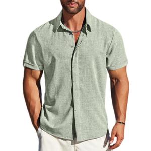 MAPICK Men's Linen Shirts Short Sleeve Button Down Casual Shirt Business Dress Clothing Beach Fashion Summer Tops (Medium)