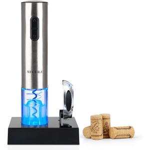 Secura Electric Opener, Automatic Electric Bottle Corkscrew Opener with Foil Cutter, Rechargeable (Stainless Steel)