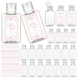SiliFine 50 Sets Baby Shower Hand Sanitizer Bottles Bulk Mini 2oz Travel Size Hand Sanitizer Bottles Baby Shower Thank You Gift for Guests Party Supplies (Bow,Pink)