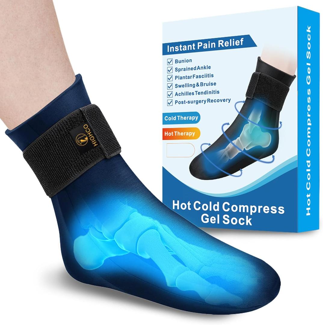 highco Ankle Ice Pack Wrap for Swelling and Injuries Recovery,Cooling Ice Sock for Foot,Ice Pack for Ankle Compression,Plantar Fasciitis & Achilles Tendonitis Relief,Navy Blue