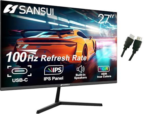 SANSUI Computer Monitors 27 inch 100Hz IPS USB Type-C FHD 1080P HDR10 Built-in Speakers HDMI DP Game RTS/FPS tilt Adjustable for Working and Gaming (ES-27X3 Type-C Cable & HDMI Cable Included)