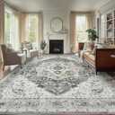 AMADA HOMEFURNISHING 9x12 Area Rug, Washable Low-Profile Large Area Rug with Non-Slip Backing & Durable Edge Binding, Vintage Large Rugs for Living Room, Bedroom