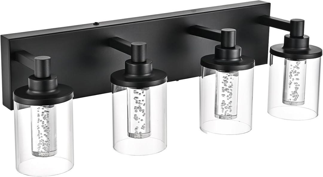 4-Light Bathroom Light Fixtures,Black Dimmable Integrated LED Bathroom Vanity Light Over Mirror,Modern Bedroom Wall Sconce with Crystal Bubble Glass for Living room?Built-In LED Bulbs Included?