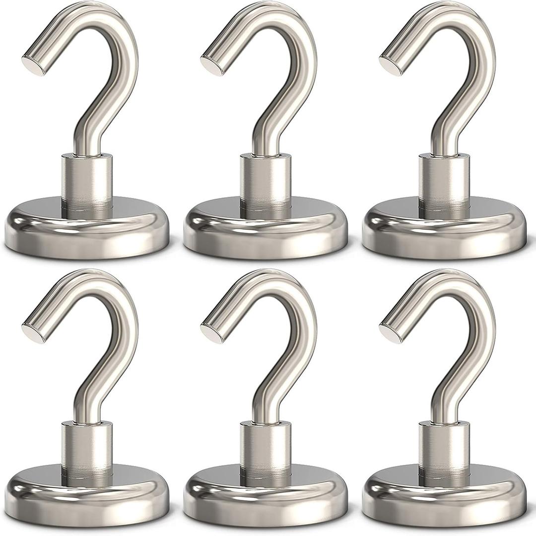 Magnetic Hooks Heavy Duty, 110 lbs Strong Magnet Hooks for Hanging, Magnet with Hook for Cruise, Refrigerator, Pack of 6 (Silver)