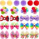 100pcs Dog Hair Bows, Small Puppy Grooming Bows with Rubber Bands - Mix Dainty Handmade Hair Accessories for Pet Yorkie and Tiny Dogs