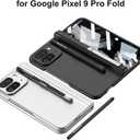 for Google Pixel 9 Pro Fold Case with S Pen Holder & Stylus Pen,Hard PC Shockproof Cover with Magnetic Hinge Protection and Kickstand & Built-in Screen Protector for Pixel Fold 2 2024(Silver)