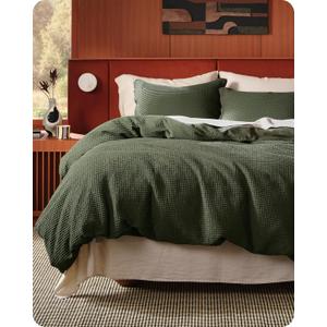 Bedsure Cotton Duvet Cover Queen - 100% Cotton Waffle Weave Olive Green Duvet Cover Queen Size, GentleSoft and Breathable Bedding Set for All Season, 3 Pieces, 90"x90"