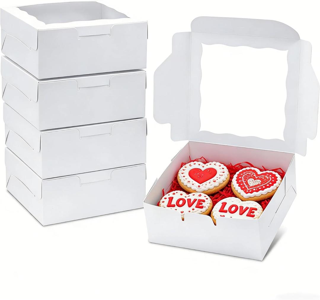 20pcs Cookie Boxes 6x6x2.5 Inch Bakery Boxes with window Chocolate Covered Strawberries Box Treat Box for Mini Cake Macaroon Dessert Pastry Muffins