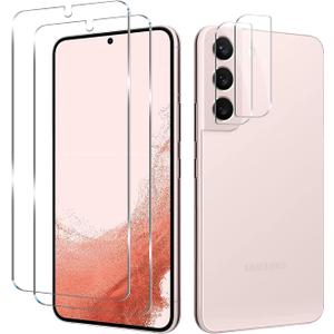 Galaxy S22 Tempered Glass Screen Protector + Camera Lens Protector [ 2 + 2 Pack ][Case Friendly] [Anti-Scratch] [Ultrasonic Fingerprint Unlock] Clear HD Glass Protective Film for Samsung Galaxy S22
