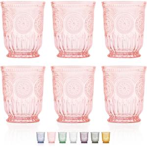 Yungala Purple Small Drinking Glasses Set of 6 Vintage Hobnail Design 8 oz (Pink)