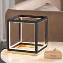 EDISHINE Modern LED Table Lamp, Minimalist Bedside Lamp with Solid Wood Base, 3 Way Dimmable, 3000K/4500K/6000K, 470LM, Black Gold Square Geometric Nightstand Lamp for Living Room, Bedroom, Office