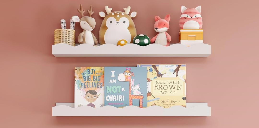 Floating Shelves for Wall Décor 24 Inch Long Set of 2 Nursery Book Shelves Bathroom Shelves Over Toilet Shelf for Books, Plants, Toys, Photo Frames, Picture Ledge-Black