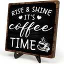 Farmhouse Coffee Wooden Plaque Sign, Vintage Desk Decor for Home or Office Coffee Station,Cafe Bar Sign - Rise & Shine It's Kitchen Wooden Sign 5.9x5.9In (Black2)