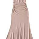 Women Sexy Knitting Viscose Cotton Lacing Up Spaghetti Straps Folded Ruched Slim Waist Midi Long Mermaid Dress Pnnrk L
