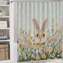 Easter Shower Curtain Rabbit Floral Shower Curtain Bathroom Decor Waterproof Fabric 72 x 72 Inches with 12 Hooks