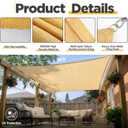 20 x 26ft Sun Shade Sail for Patio Rectangle 185 GSM Heavy Duty UV Block Canopy Permeable Cover Outdoor Garden Deck Backyard Commercial Grade 95%-98% UV Protection Easy Installation(Sand)