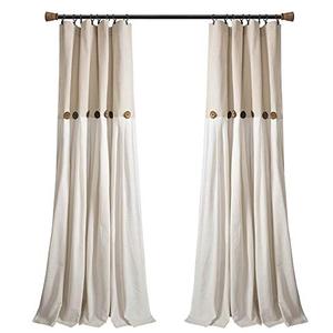 Lush Decor Linen Button Window Curtain Panel, Single, 40" W x 84" L, Linen - Country Curtains - Rustic Decor - Color Block Modern Farmhouse Curtains For Living Room, Bedroom & Dining Room, Pack Of 3