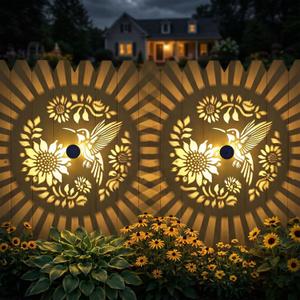 Gardsee Solar Fence Lights Outdoor 2 Pack Deck Step Wall Lights Butterfly Metal Waterproof LED Warm Yellow Light for Garden Post Patio Backyard Yard Decor (Black 2)