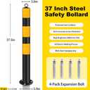 Safety Bollard Post, Bollards Steel 37 inch, Night Reflective Design, Traffic Bollards for Driveway, Warehouse, Parking Barrier (1 Pcs)