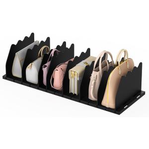 Ronlap Purse Storage Organizer for Closet, Black Closet Bag Storage Dividers Rack Shelf Purse Dividers for Closet Organization Handbag Separators Closet Purse Organizers and Storage, 2 Pack, Black