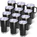 20 oz Tumbler with Handle and Lid, Stainless Steel Tumbler Insulated Travel Coffee Mug, Spill Proof Double Wall Vacuum Tumbler Cup Keep Drink Hot & Cold, Black, 12 Pack