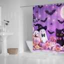 ZTHMOE Halloween Ghost Shower Curtain for Bathroom Purple Cute Cartoon Cat Spooky Horror Pumpkins Home Decorations Sets with 12 Hooks Waterproof Polyester 72" x 72"