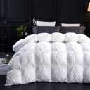 Three Geese Queen Size Pinch Pleat Duck Feather Down Fiber Comforter - All-Season Down Duvet Insert Fluffy Baffle Box Design with 8 Corner Loops for Warmth and Softness., Queen:90x90inches