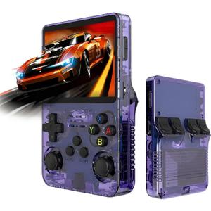 Retro Game Console R36S Handheld Game Console with 64GB Preloaded Games, Save/Load Function, 3.5" HD IPS Screen, Portable Emulator Console for Family, Adults & Nostalgic Players (Purple R36s 3.5")