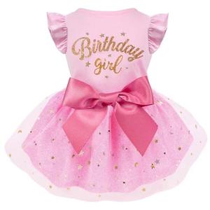 Otunrues Dog Birthday Dress Tulle with Big Bowknot Princess Birthday Outfit Girls Doggie Dresses Clothes for Small Dog Cats Pink M