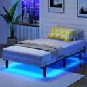 Awesofurni Twin Bed Frame with Smart LED Lights, 7 Inch Basics Metal Bed Frame, Heavy Duty 9-Leg Base for Box Spring and Mattress, Noise-Free, Easy Assembly, Black