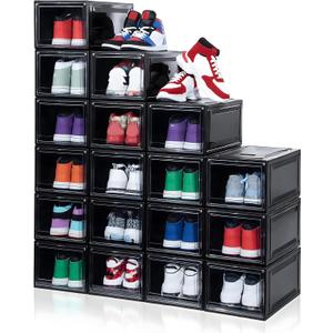 MMBABY 12 Pack Acrylic Black Shoe Boxes– Ultra Plastic Stackable Sneaker Storage For Sneakerhead. Professional Grade Shoe Display Case with Clear Magnetic Door.Fits US Size 15