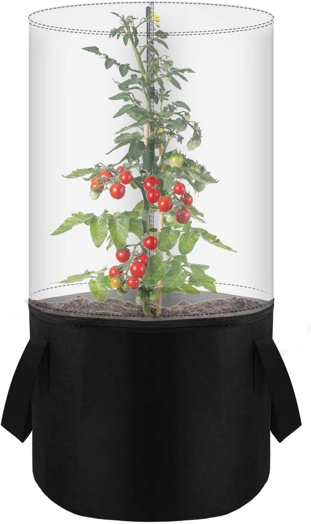 1PCS Mini Plant Greenhouse with Felt Planting Bag, Winter Garden Pot Covers Transparent Plant Frost Protection Cover Portable Planter with Support Rod for Outdoor Plants or Seedlings, 29.5" X 11.8"