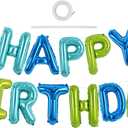 TONIFUL Blue Green Happy Birthday Balloons Banner 16 Inch Mylar Foil Letters Birthday Sign Bunting Reusable for Girls Boys Kids & Adults Birthday Decorations and Party Supplies